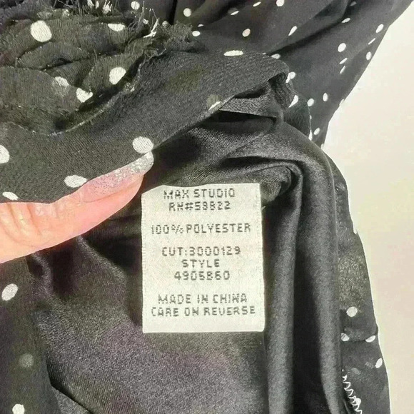 Max Studio Sheer Sleeveless V-Neck Black With White Polka Dots Dress Size Small - Picture 14 of 16